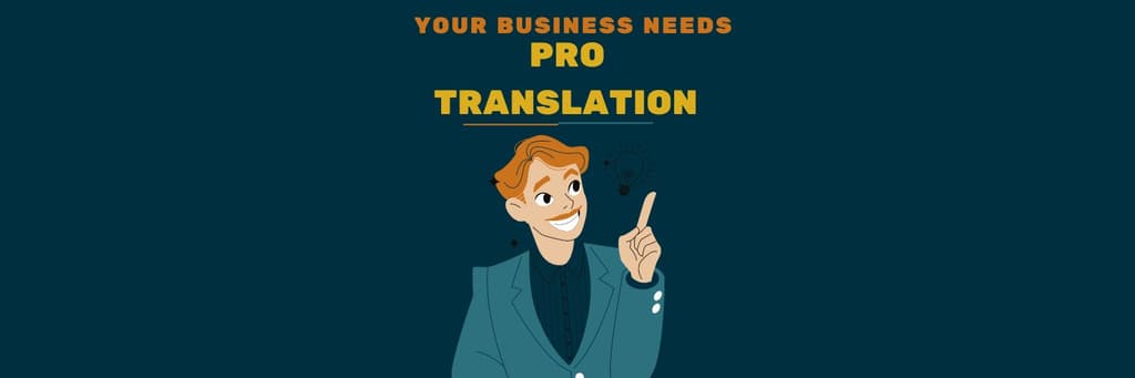 a boy smiling, wearing a suit and point too a text above his head with "the importance of accurate translation in business"